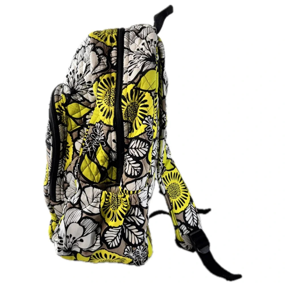 Vera Bradley Backpack Floral Design School Pockets Travel Yellow Neon Weekender - Picture 3 of 16